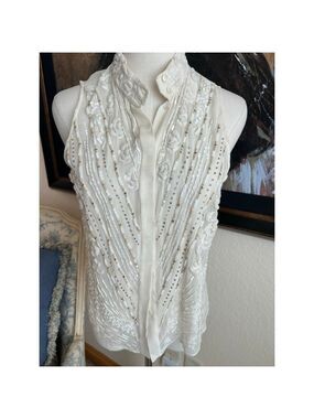 NWT BARBARA BUI Ivory Beaded Silk Blouse L